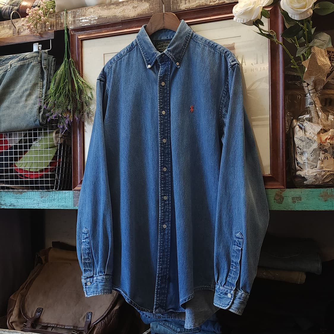 90s 폴로 컨트리 데님셔츠 헤비코튼 포니로고 L 상품이미지2