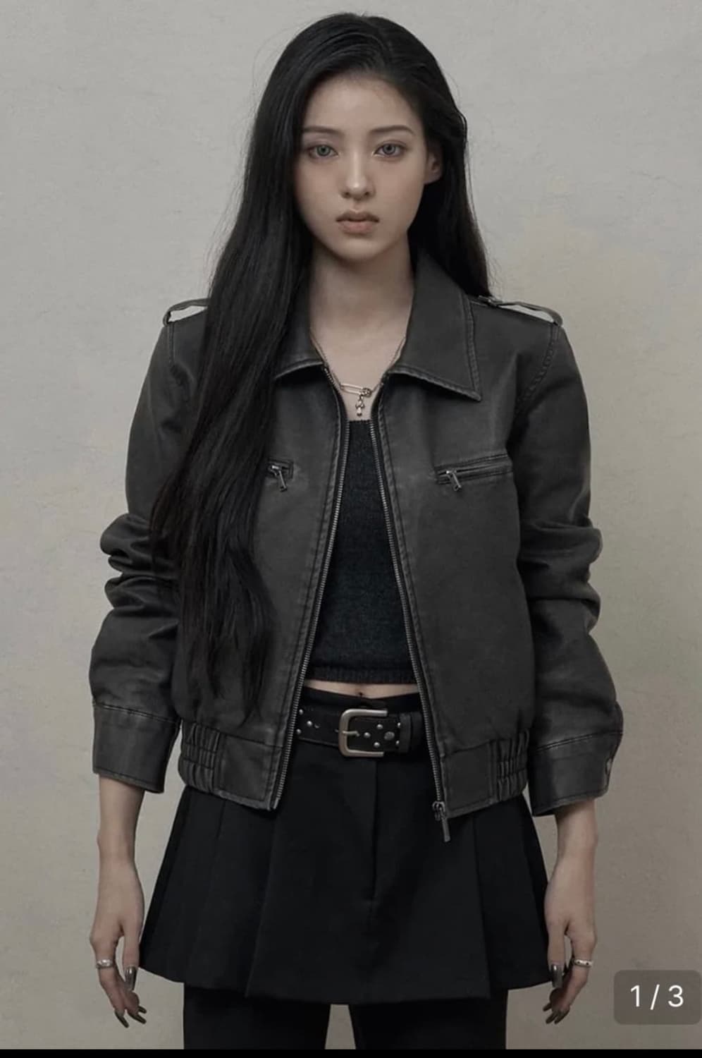 카키포인트 위시드 레더 봄버 자켓 상품이미지2