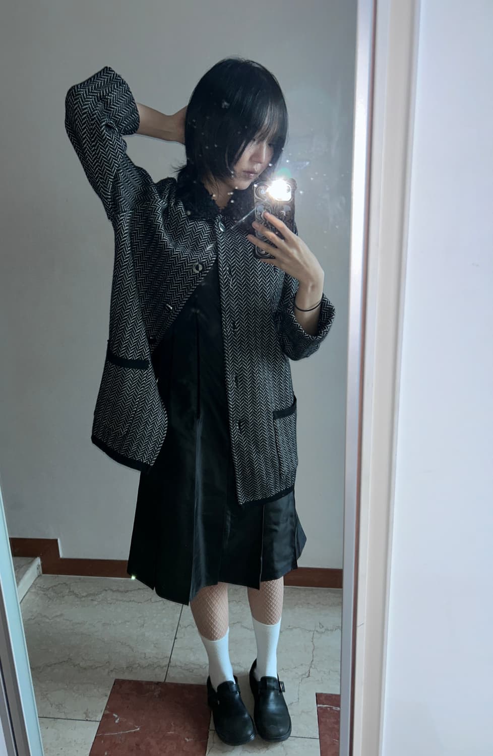 Felt Collar Herringbone Coat 상품이미지3