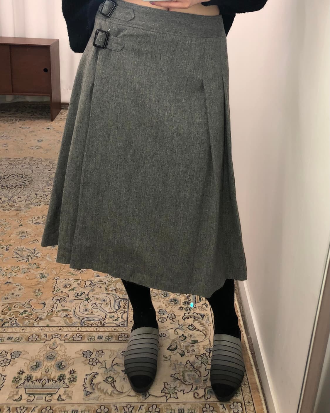 그레이 벨트 플리츠 스커트 상품이미지2