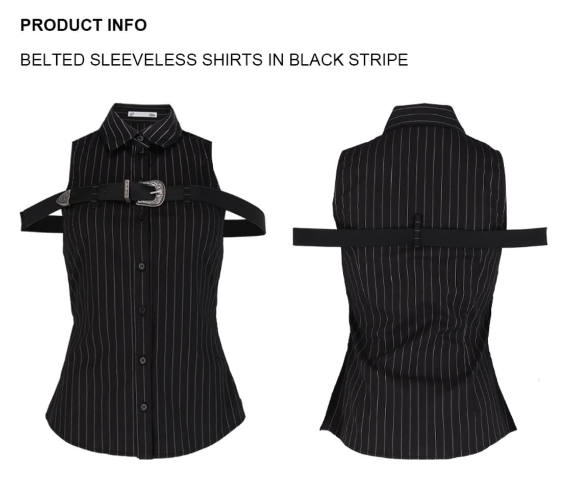 일리오 블랙 벨트 스트라이프 슬리브리스 셔츠 상품이미지4