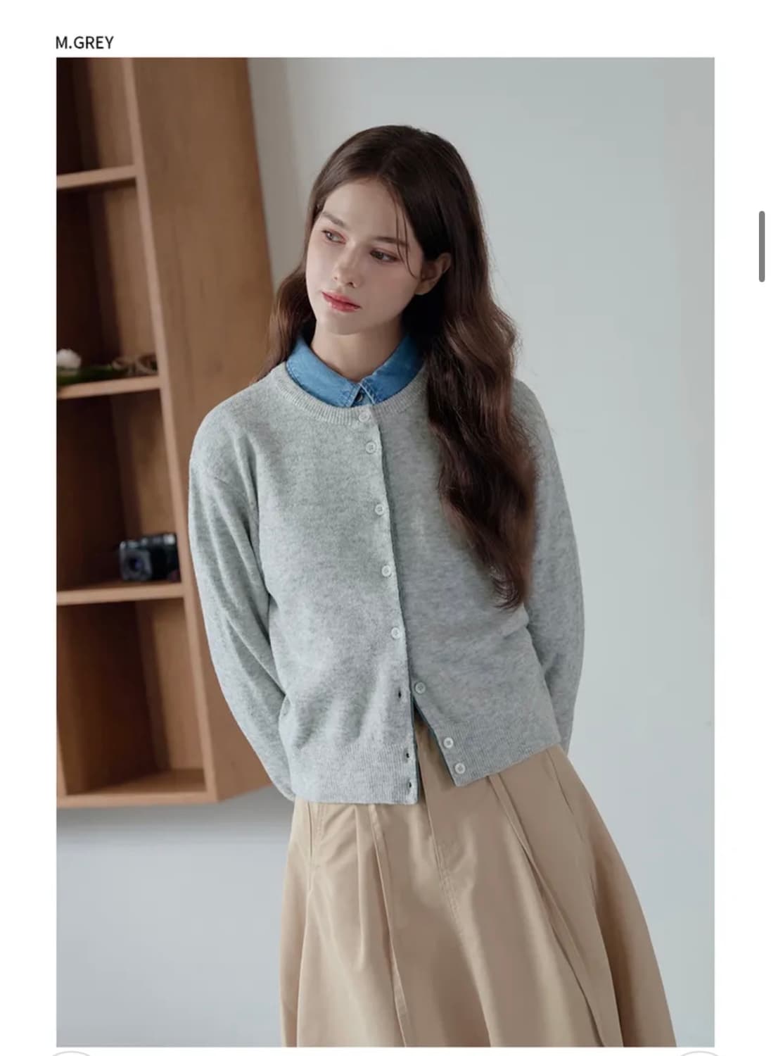 (M) 드로우핏 우먼 컬러 라인 울 라운드 가디건 [M.GREY] 판매 상품이미지3