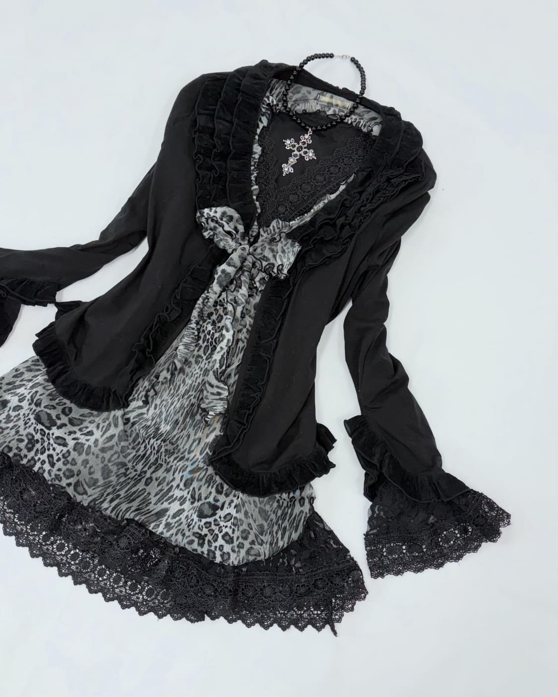 로맨틱고스 무채색 호피 프릴 다크페어리 3피스 세트🖤🧚 상품이미지2
