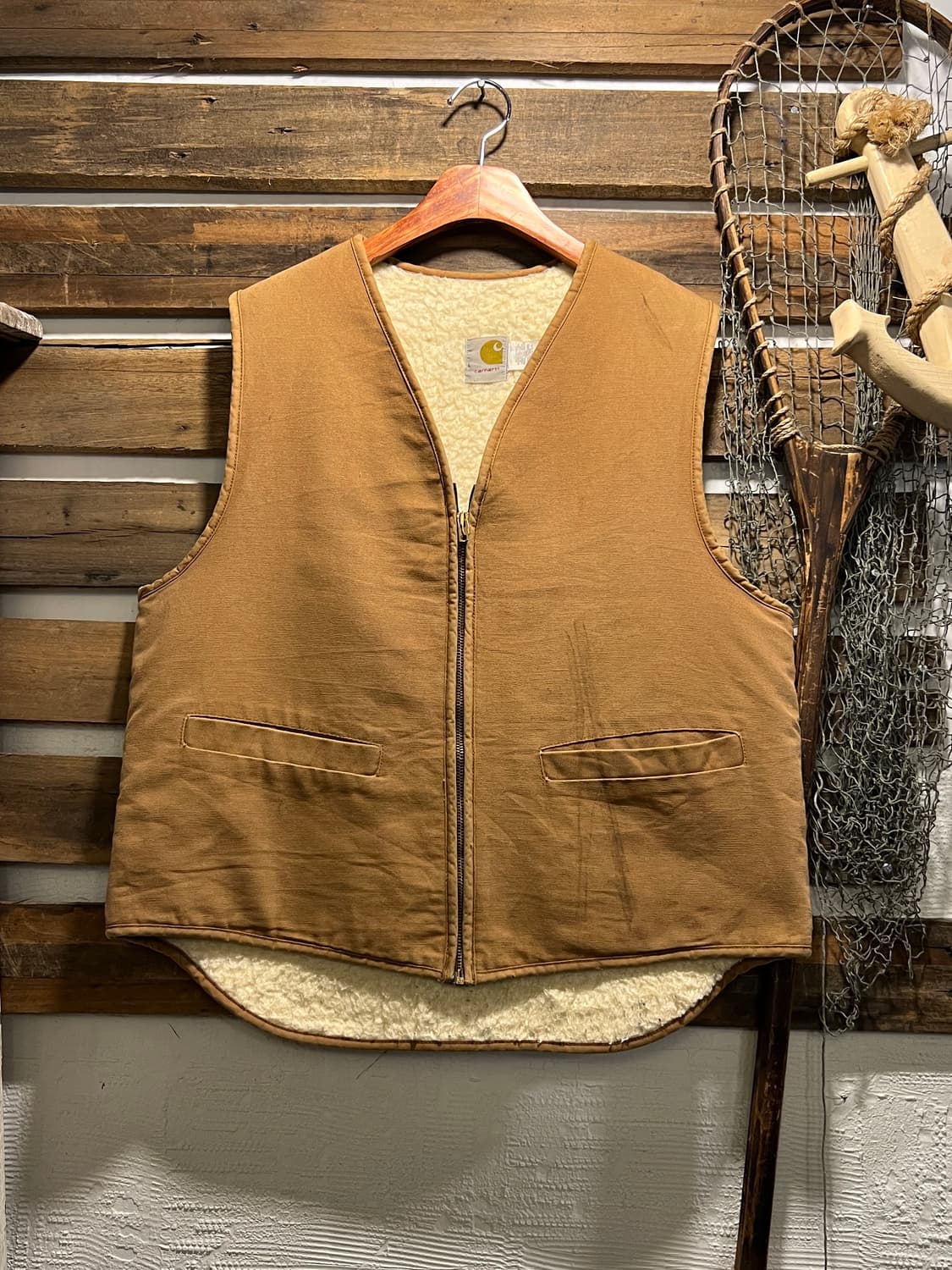 [L]70's 칼하트 Made in USA 더티워싱 브라운 워크 베스트 상품이미지1