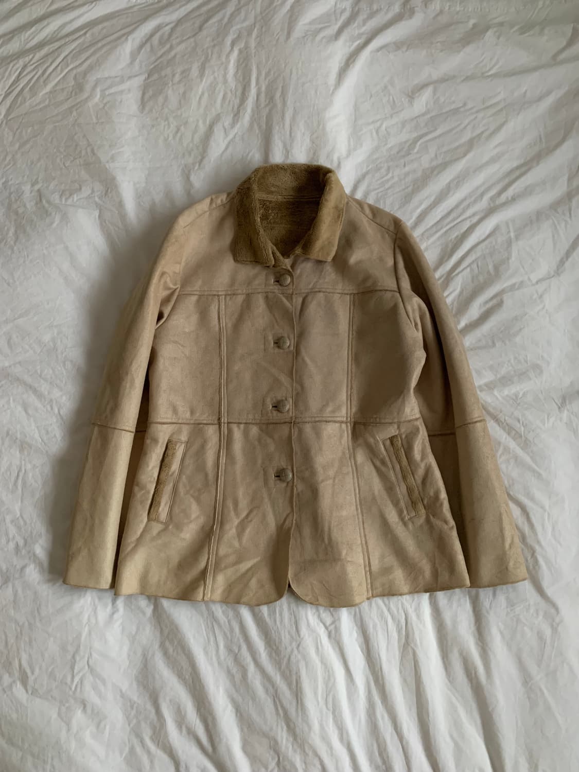 베이지 레더 자켓 상품이미지1