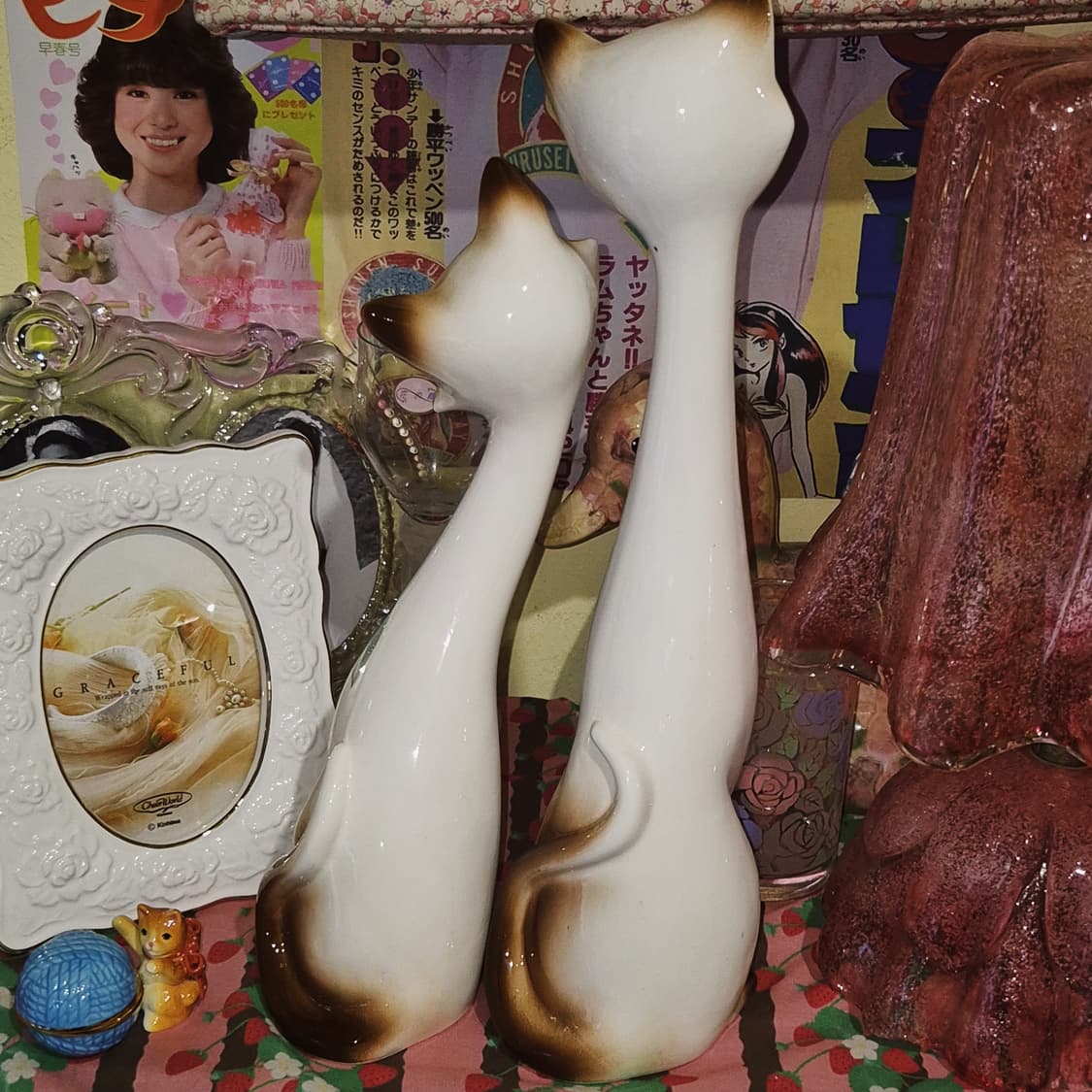 60s 핸드메이드 별꽃 샴고양이 특대형 피겨린 세트 상품이미지10