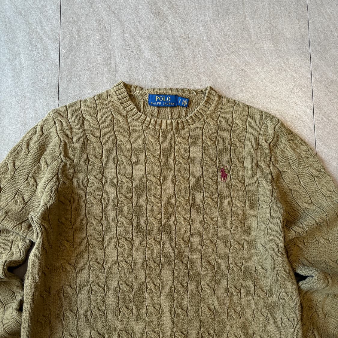 폴로 국내 매장 정품 카키 코튼 꽈배기 니트 상품이미지3