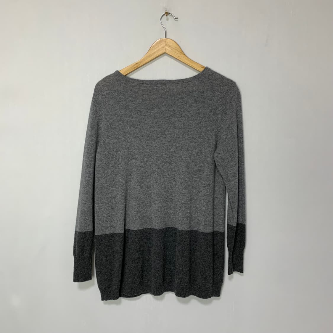 빈티지 캐시미어 100 그레이 배색 7부 긴팔 여성 니트 상품이미지5