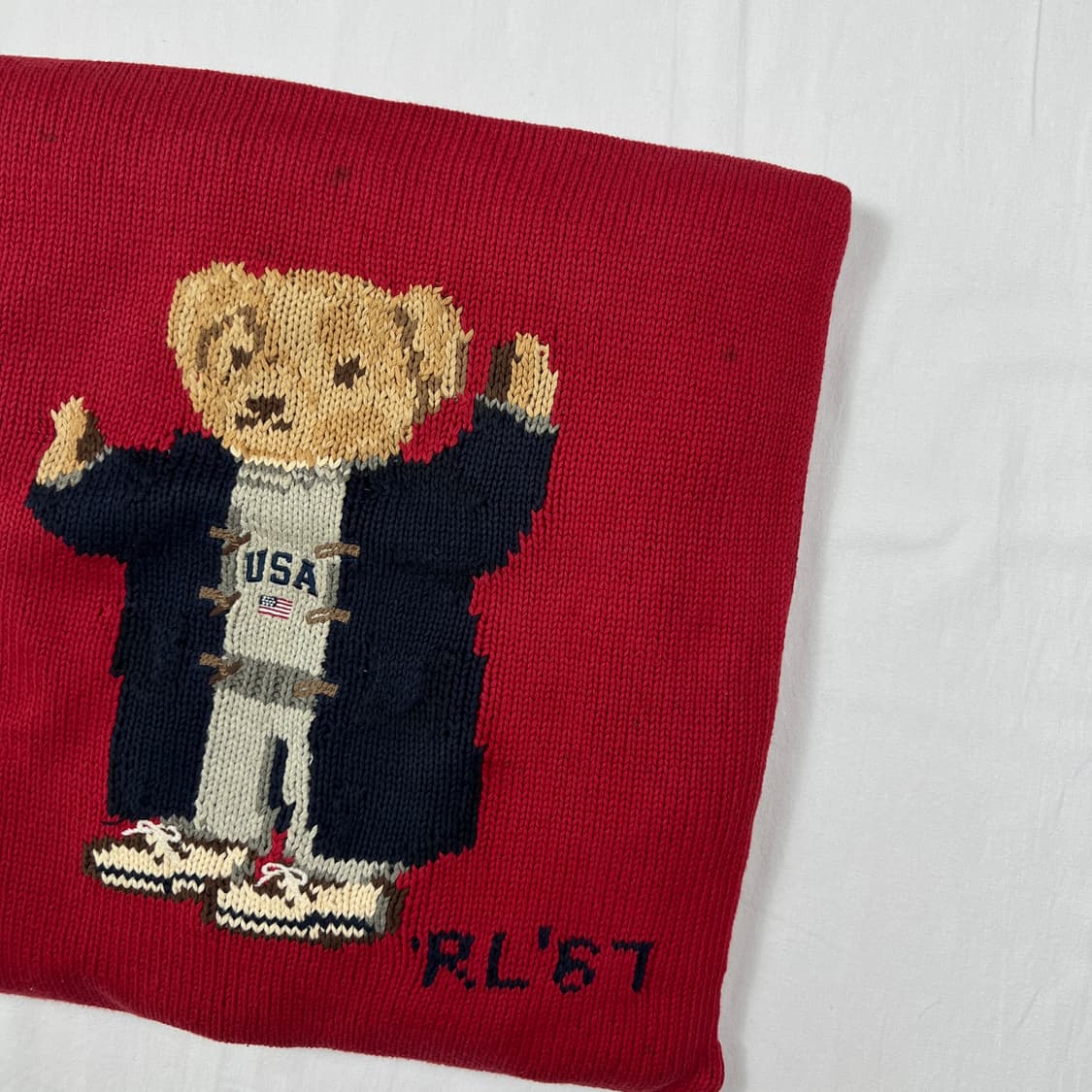 90‘s 폴로랄프로렌 polo rl67 베어 니트 쿠션 커버 상품이미지3