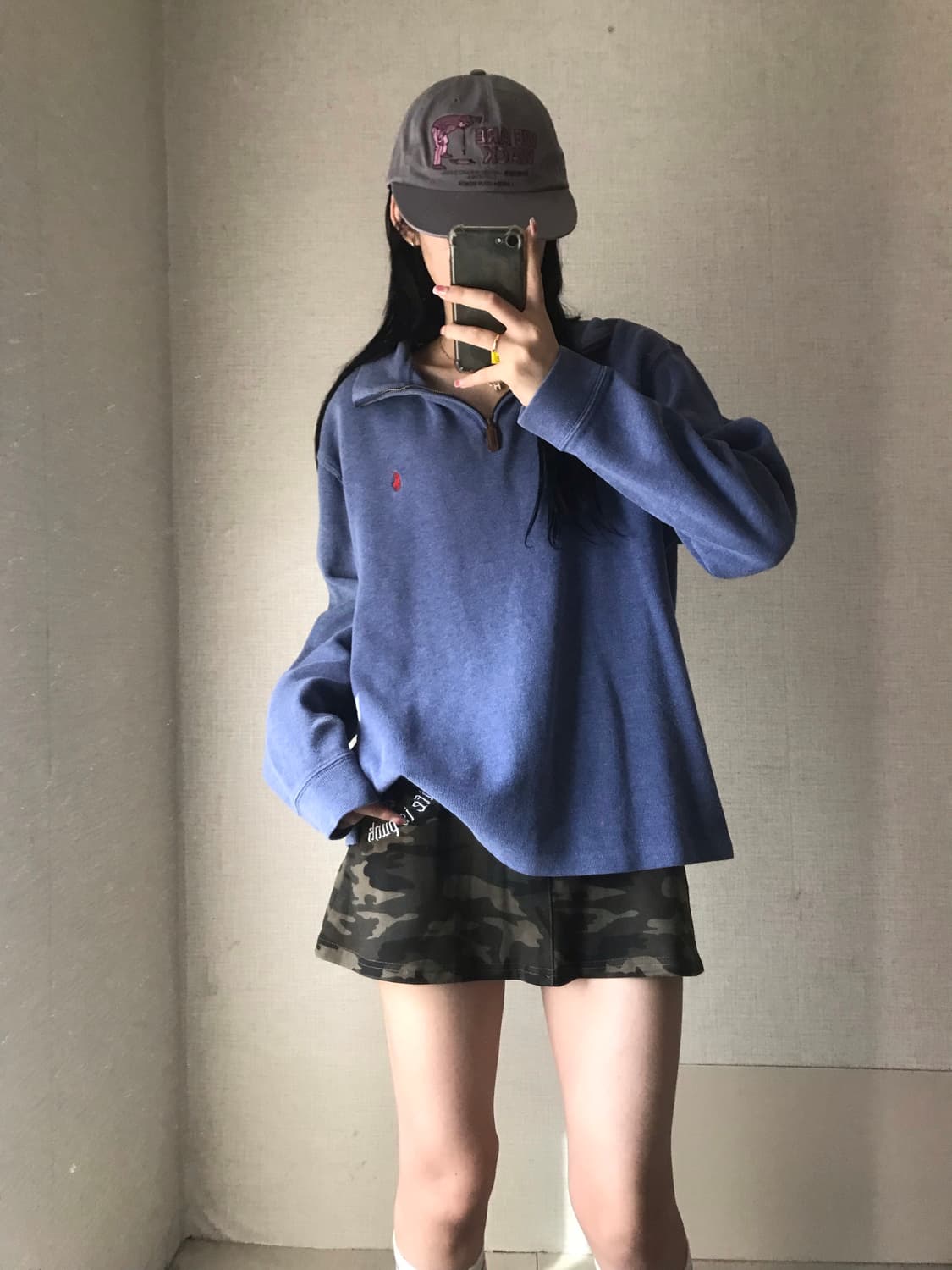 폴로 블루 코튼 반집업 상품이미지3