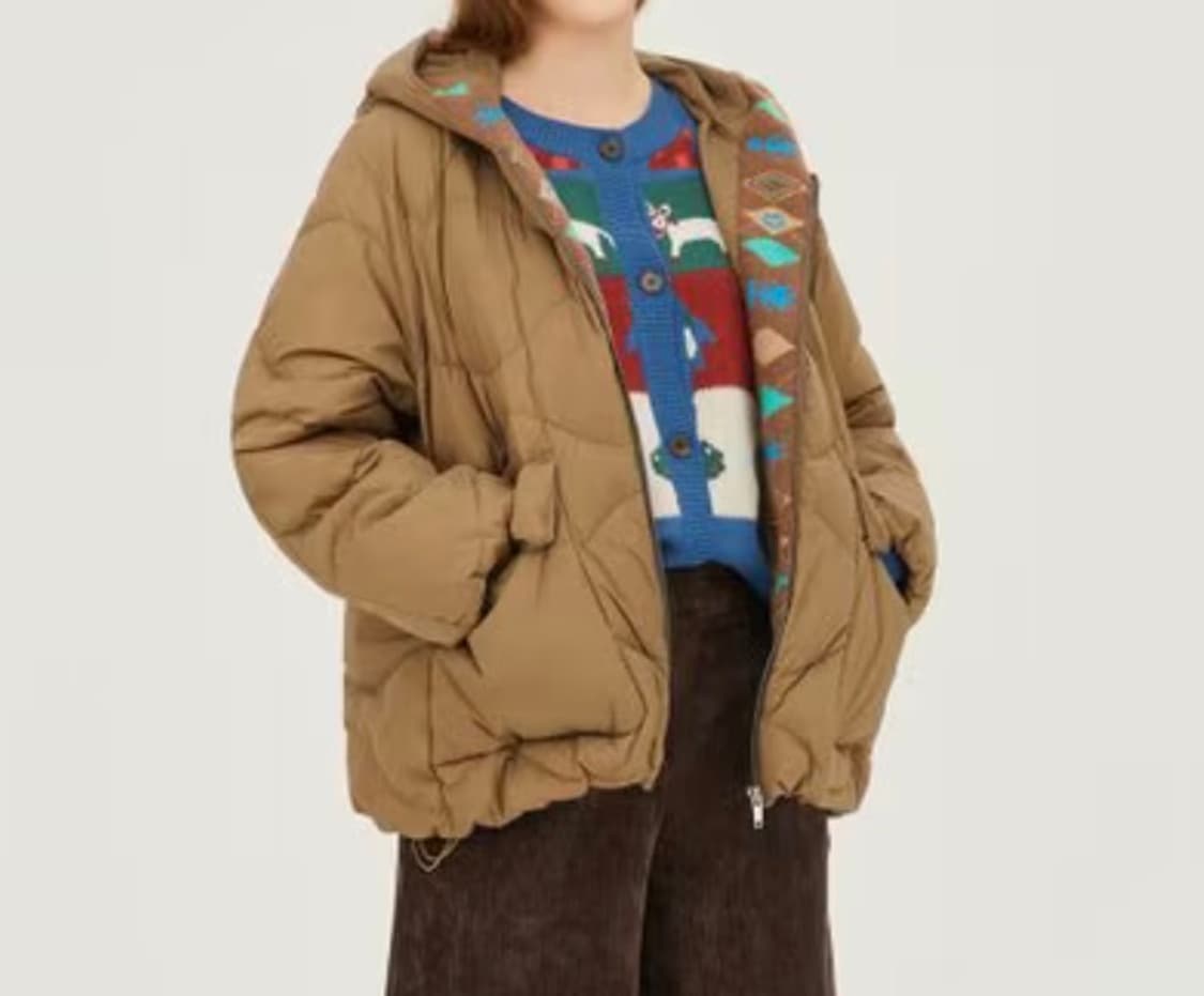 새상품) 베네통 라고 니트 단작 후드 구스 패딩 42 상품이미지2