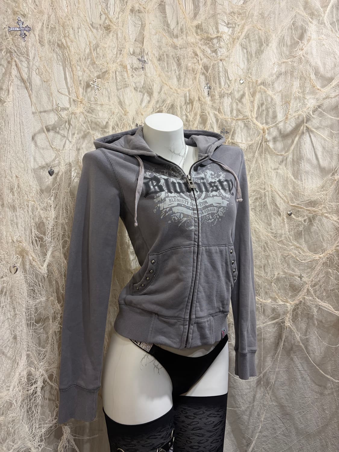 00's lettering stud hoodie zip up 상품이미지8