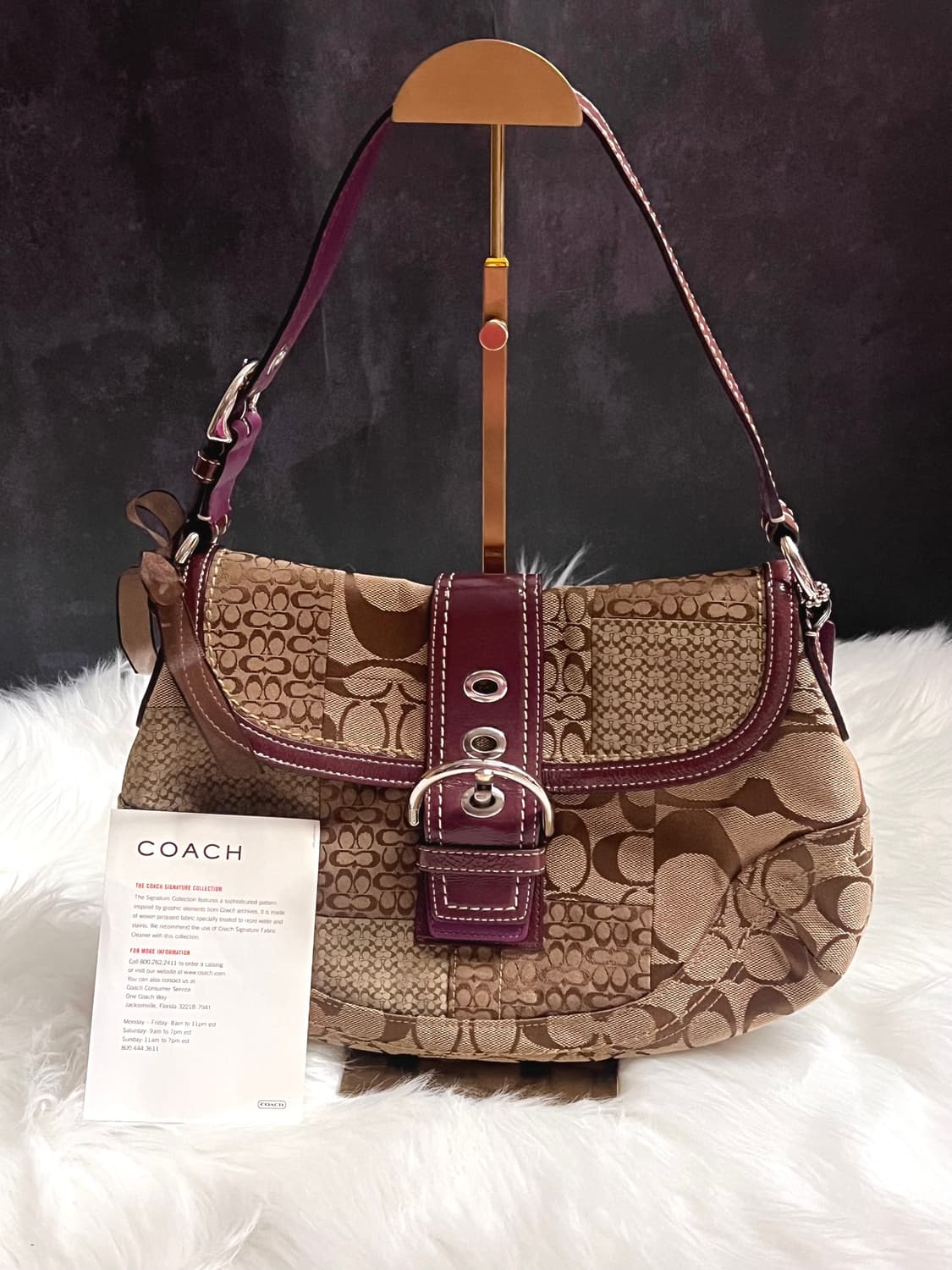 90s coach 시그니처 패치워크 캔버스 딥 퍼플 레더 트리밍 소호백 상품이미지2