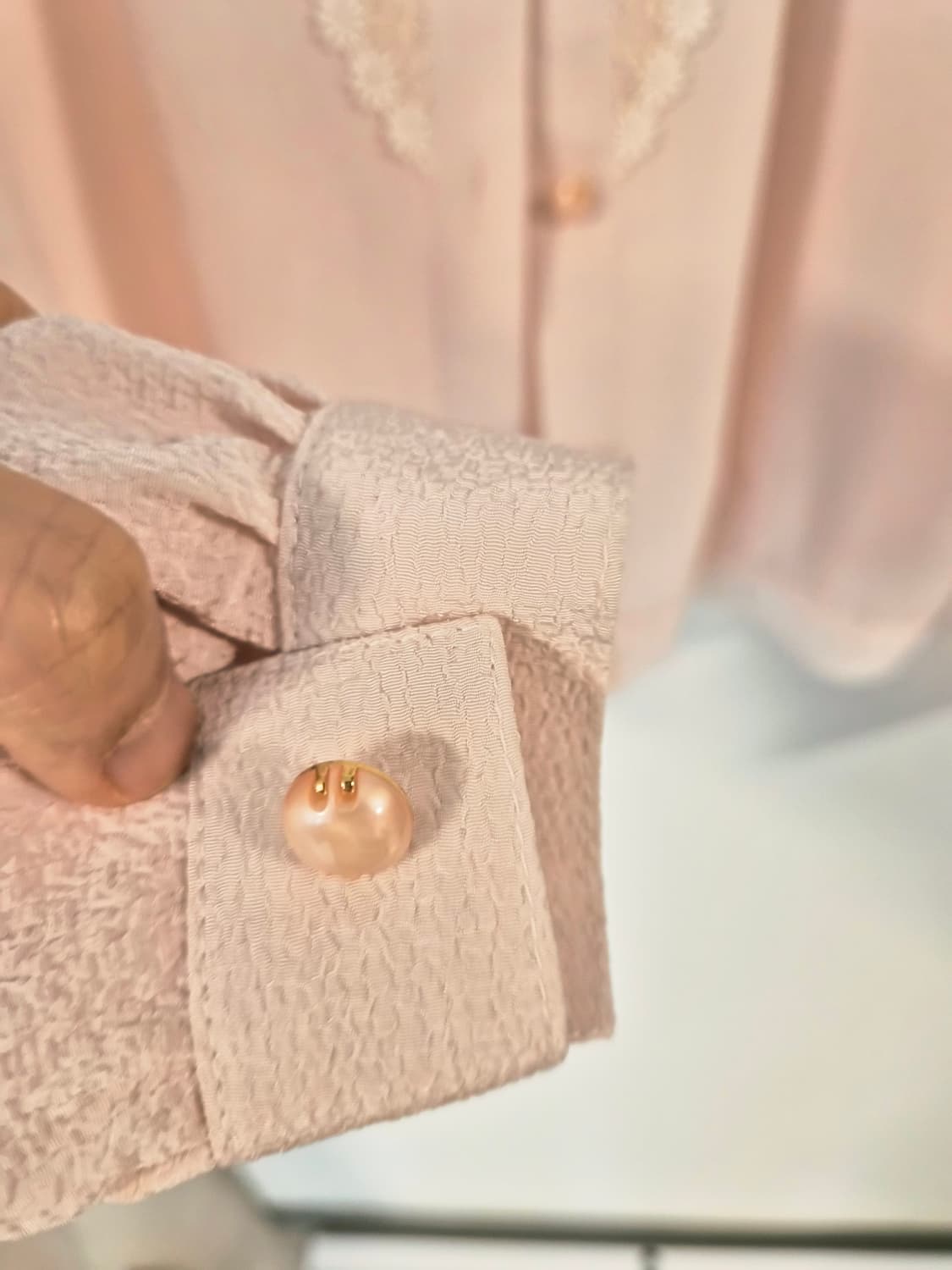 (Made in Japan) 레이스 디테일 핑크 블라우스 (9BR/55~ 상품이미지6