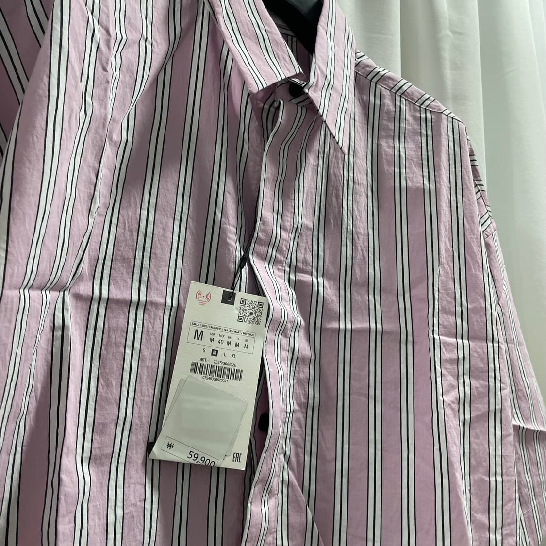 자라/ 백프린팅 스트라이프 반팔 셔츠/ M 상품이미지10