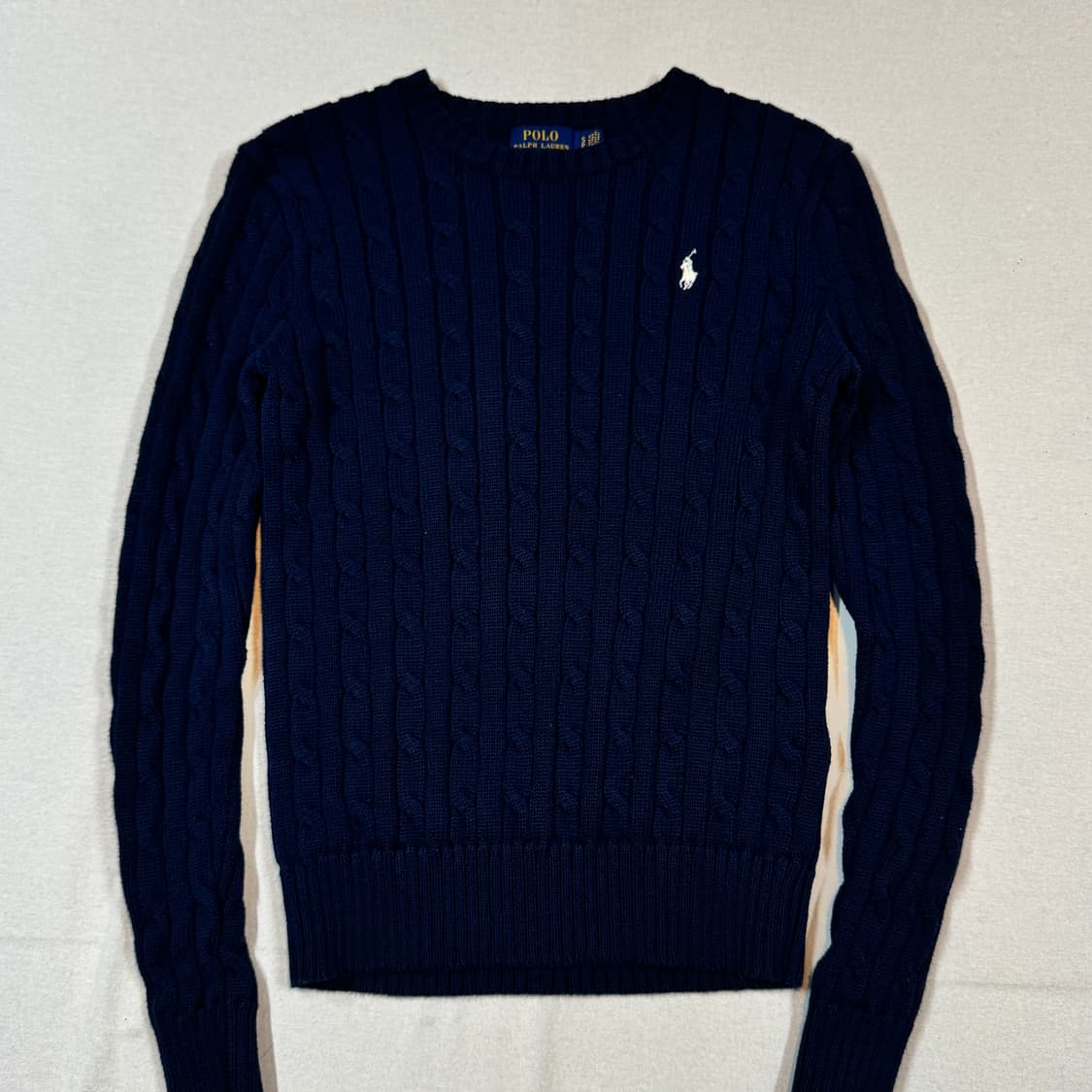 S) 폴로 랄프로렌 코튼 케이블 꽈배기 라운드넥 니트 네이비 상품이미지2