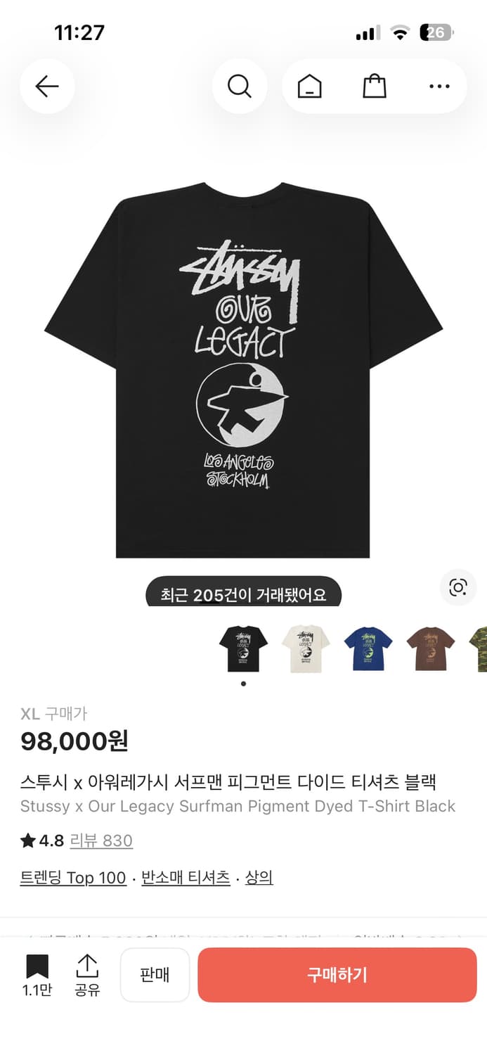 스투시 아워레가시 서프맨 피그먼트 XL 상품이미지1