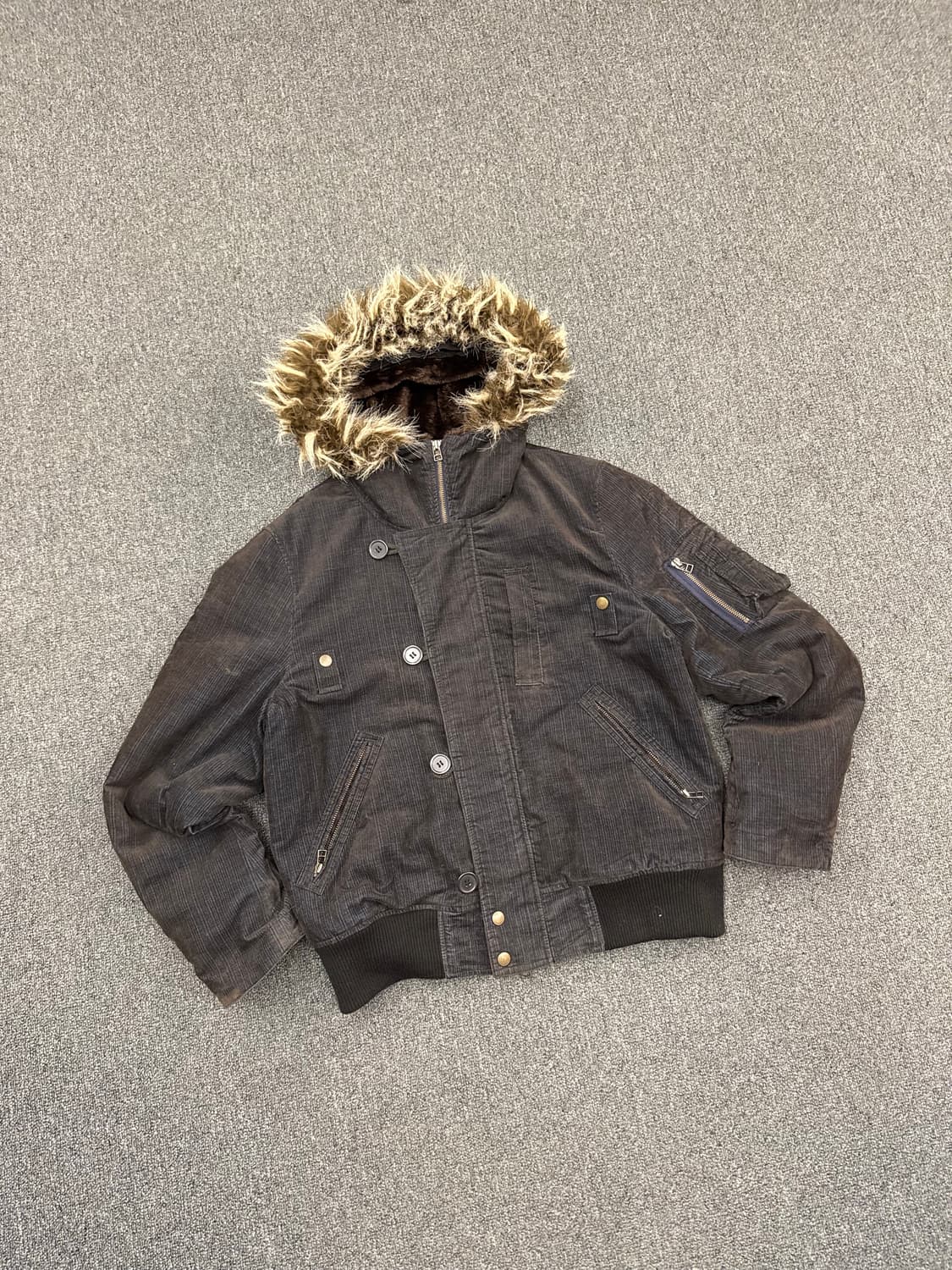 L)Vintage Open dich 빈티지 y2k 코듀로이 퍼 봄버자켓 상품이미지2