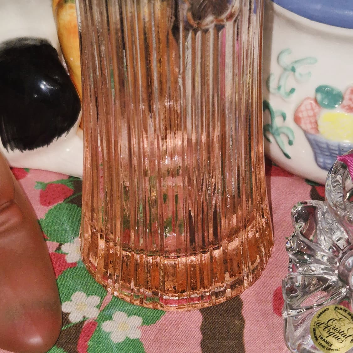 80s 이와사와 플리츠 꽃잎 핑크 기둥 꽃병 상품이미지8