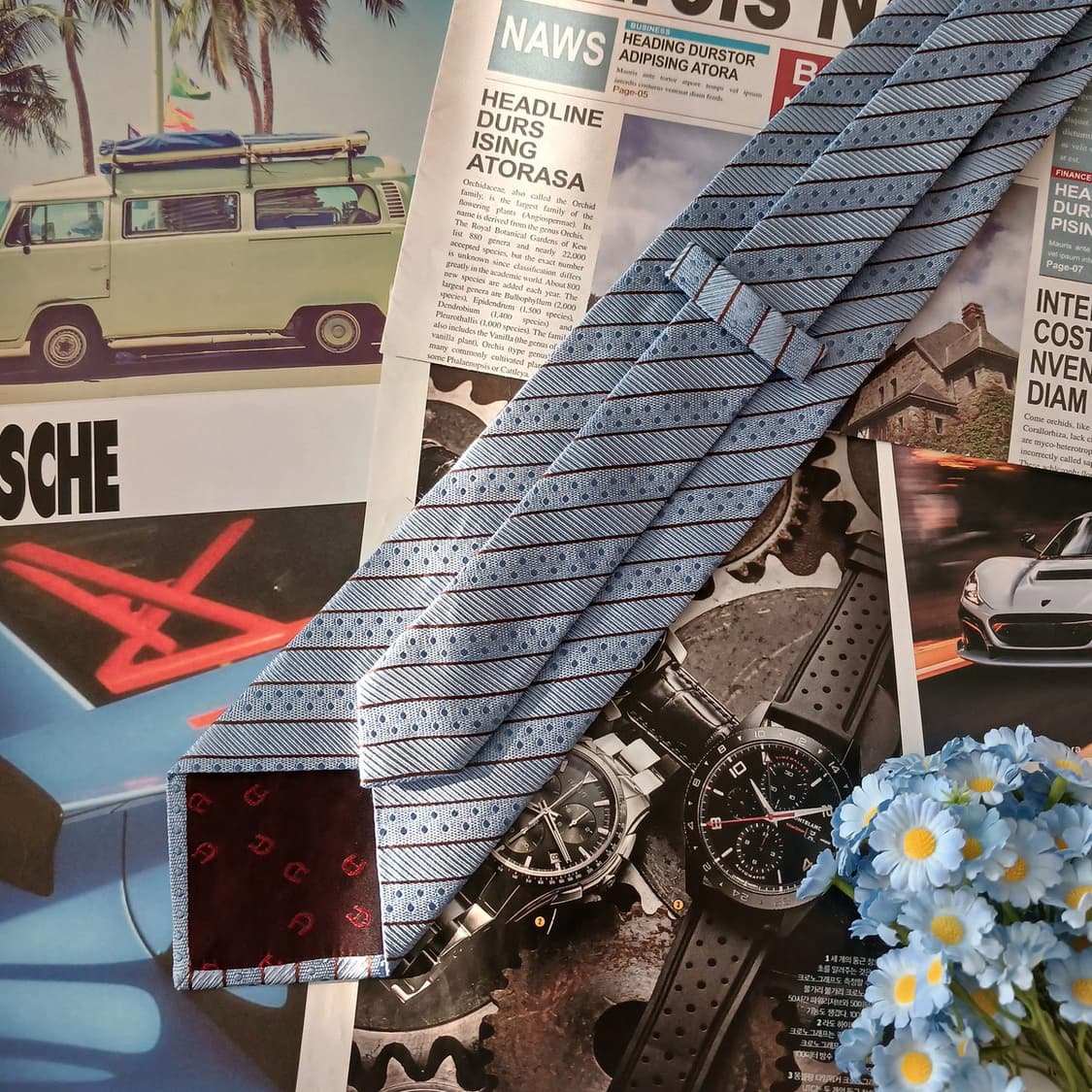 아이그너 실크 스카이블루 스트라이프 넥타이 9cm A등급 A19077
 상품이미지4