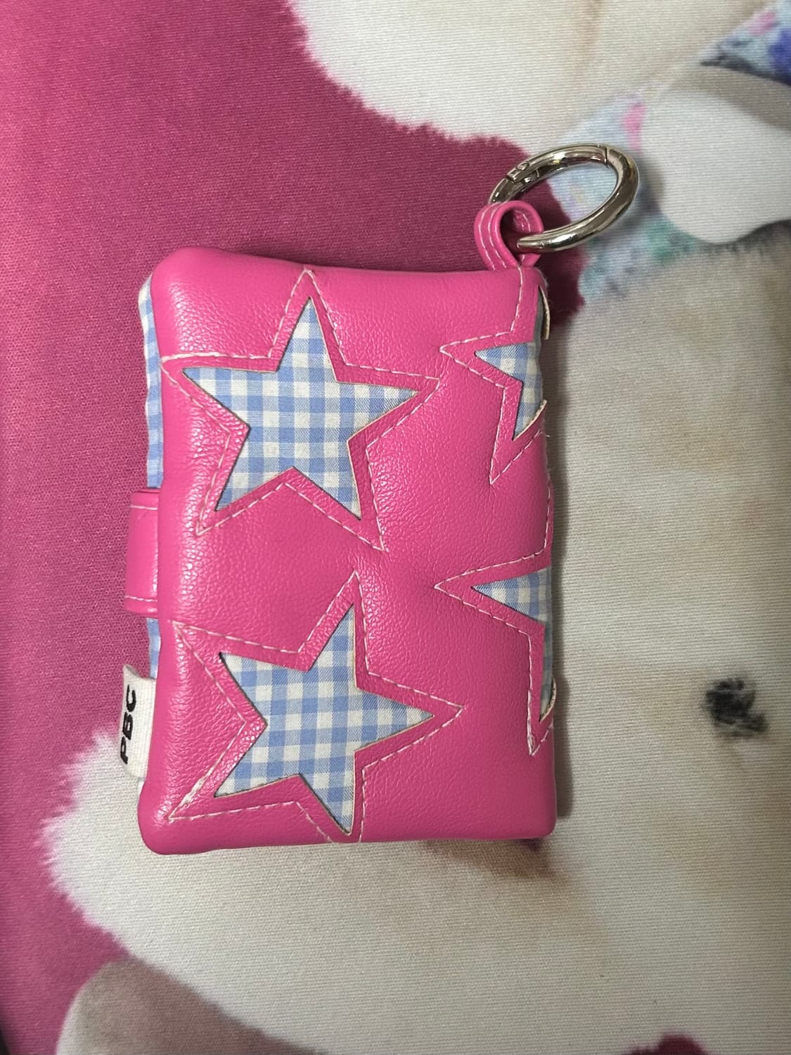 퍼피북클럽 카드 지갑 깅엄핑크 핑크 파랑 블루 체크 상품이미지2