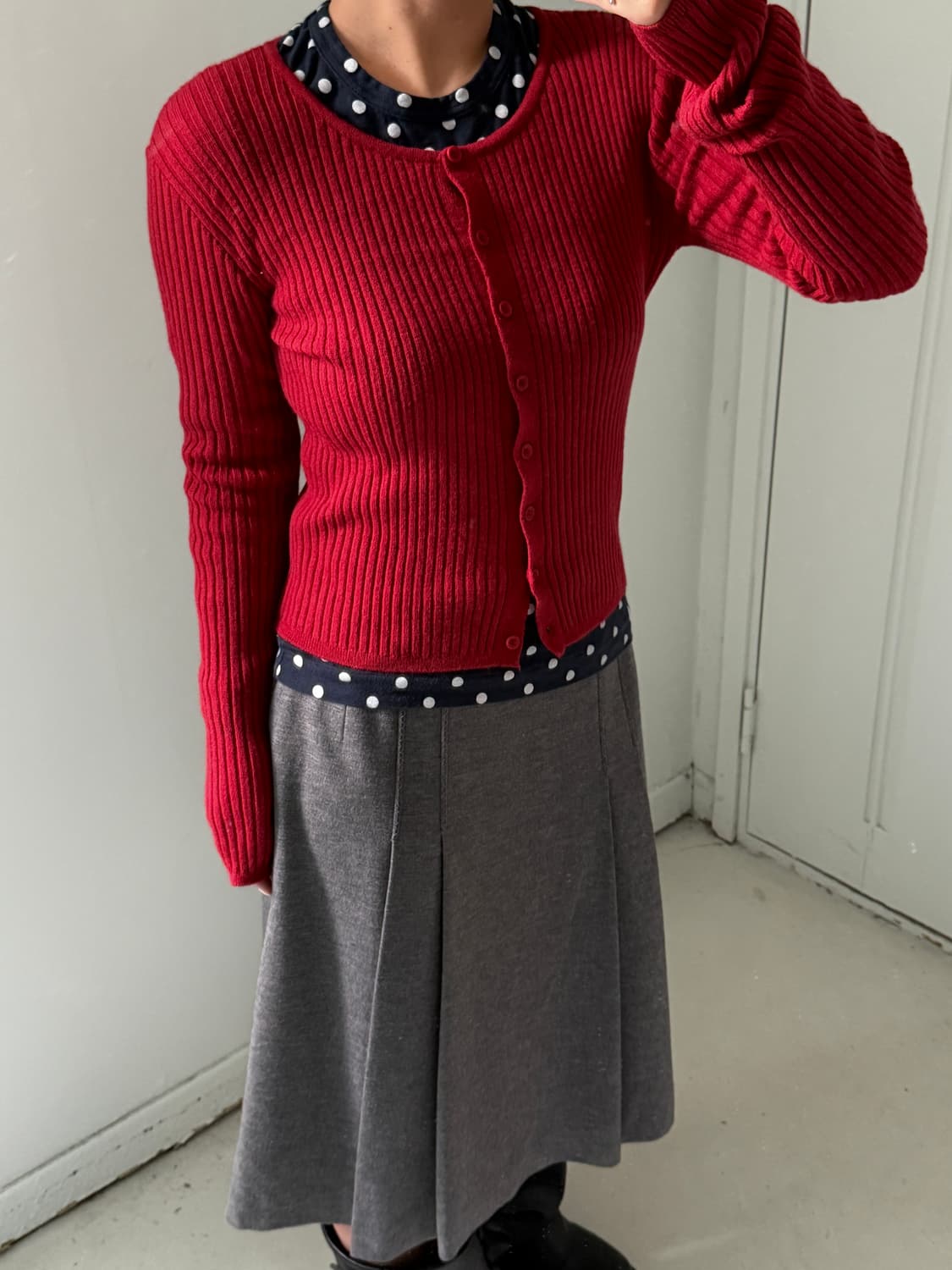일본빈티지 레드 숏 슬림가디건 상품이미지3