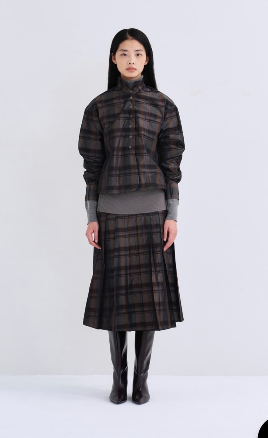 포코포스카 스커트 YOKE PLEATED SKIRT (GREY) 상품이미지1