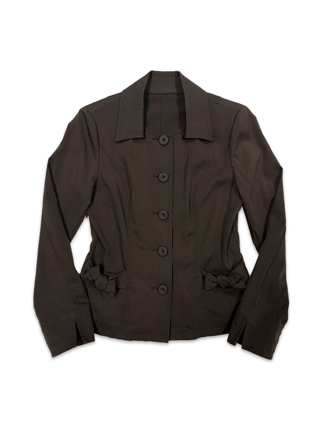 빈티지 브라운 슬림 라인 리본 자켓 상품이미지1