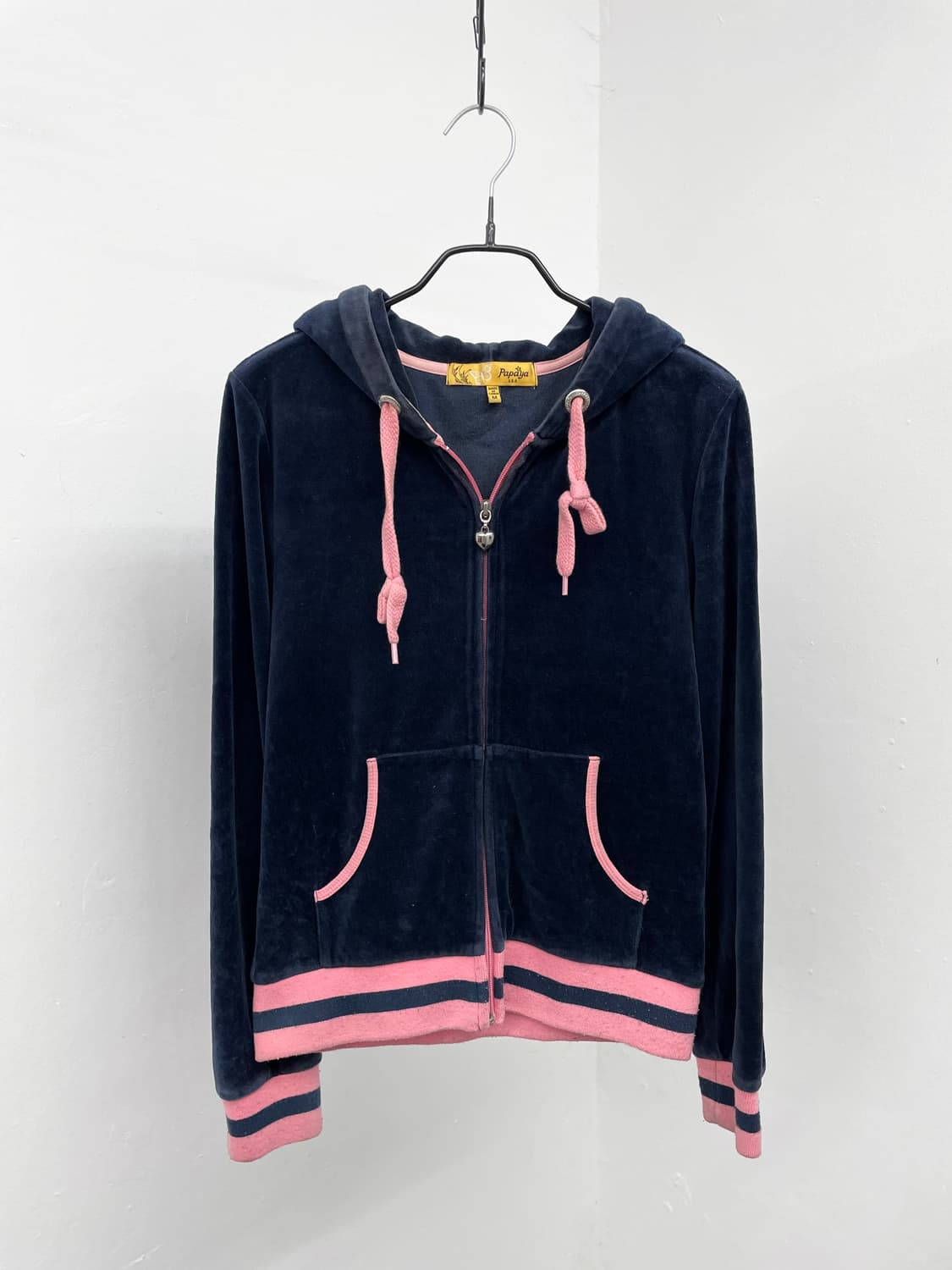 네이비 벨벳 핑크 하트 집업 상품이미지5