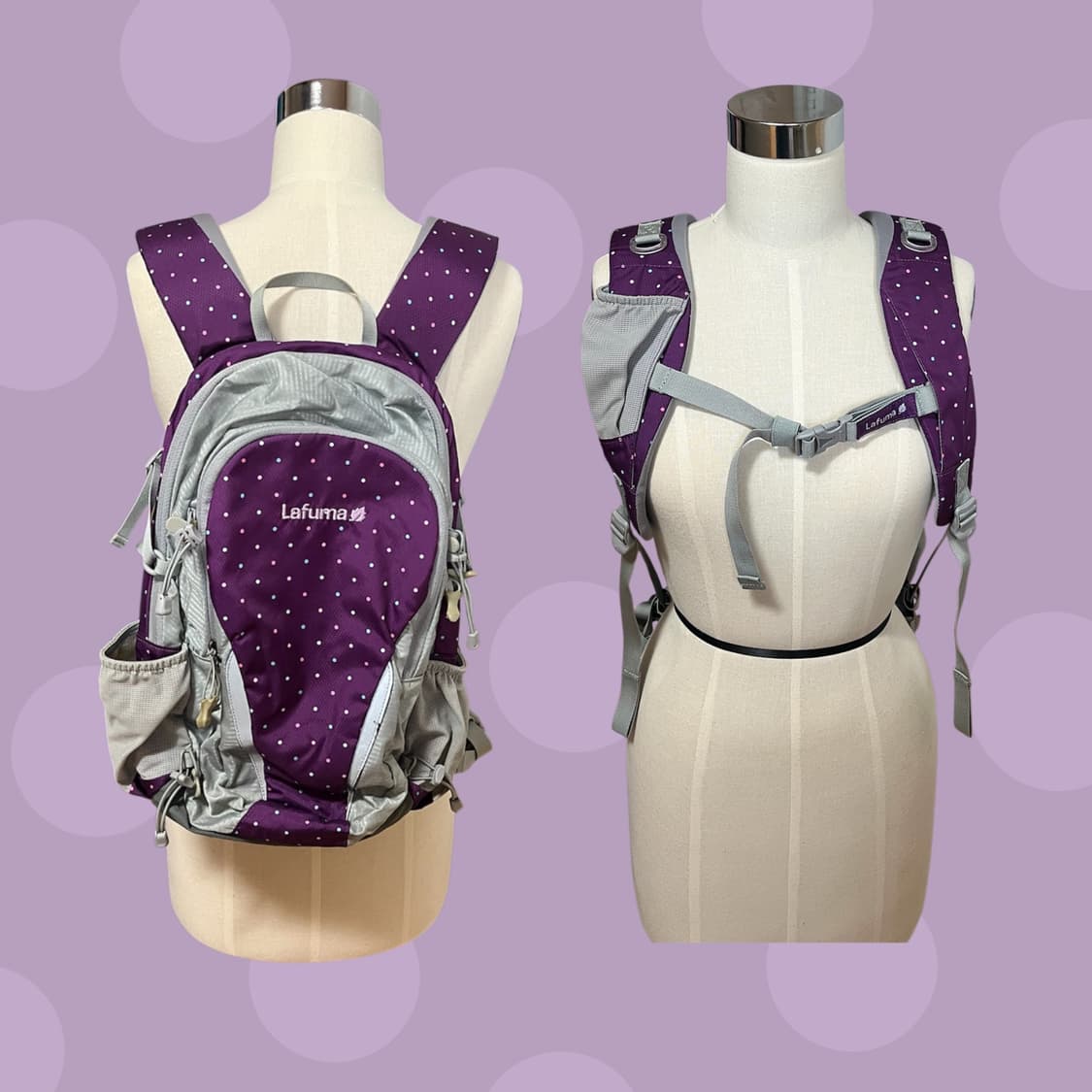 빈티지 라푸마 보라 땡땡이 백팩 상품이미지5