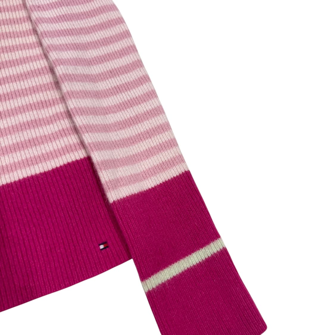 타미힐피거 빈티지 딱붙핏 스트라이프 핑크 울 니트 하프집업 XS 상품이미지2