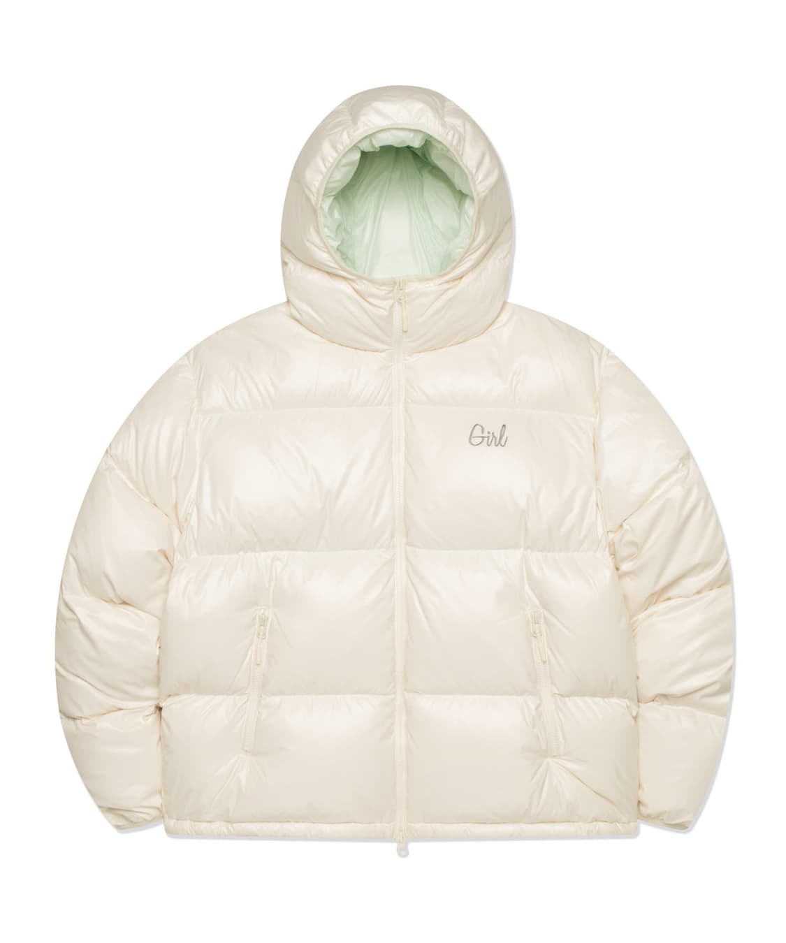 걸스케이트보드 패딩 GLOSSY TYPO HOODED DOWN IVORY 상품이미지1