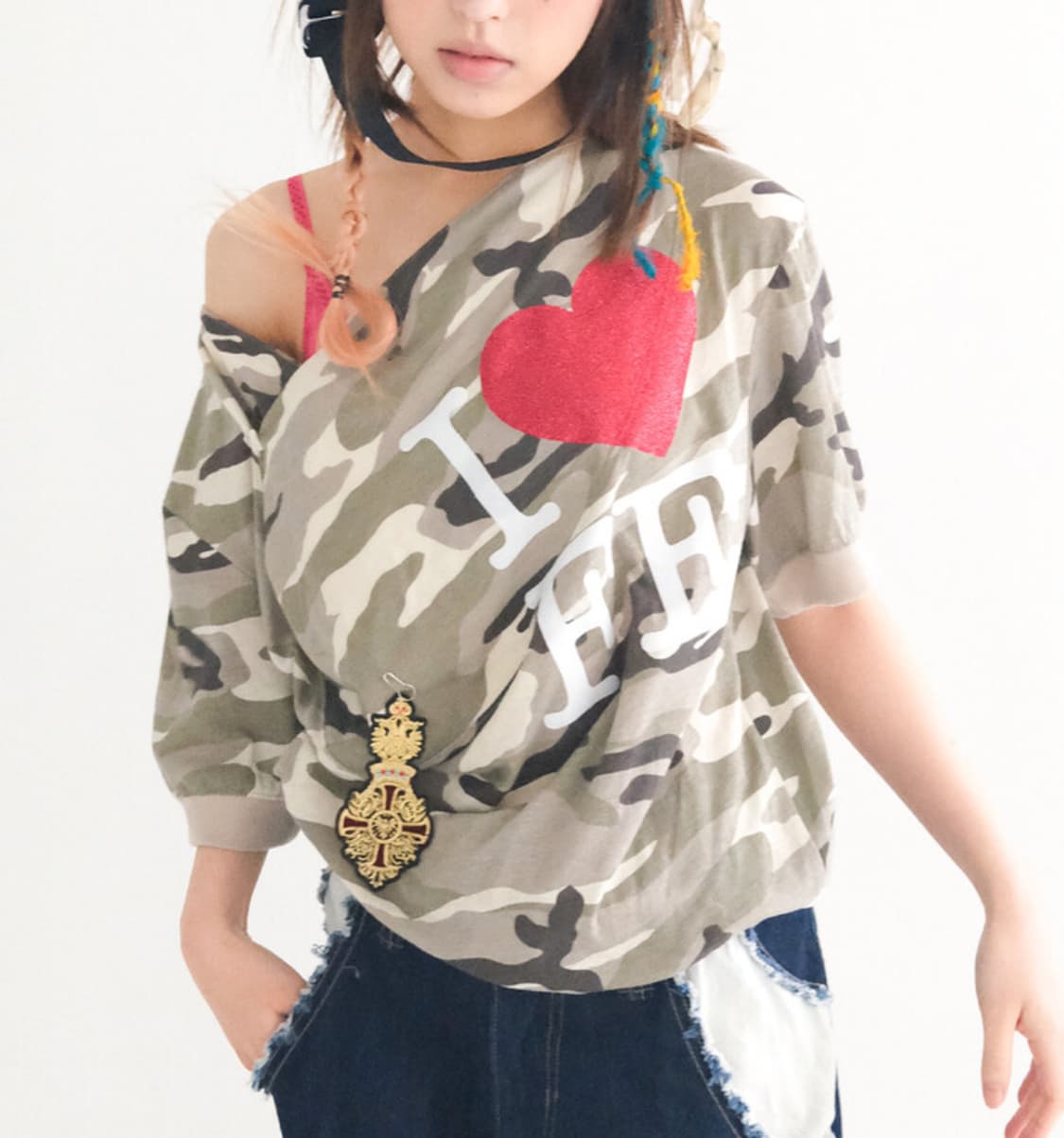 샵페어리 cowl neck button t-shirt (camo) 상품이미지1