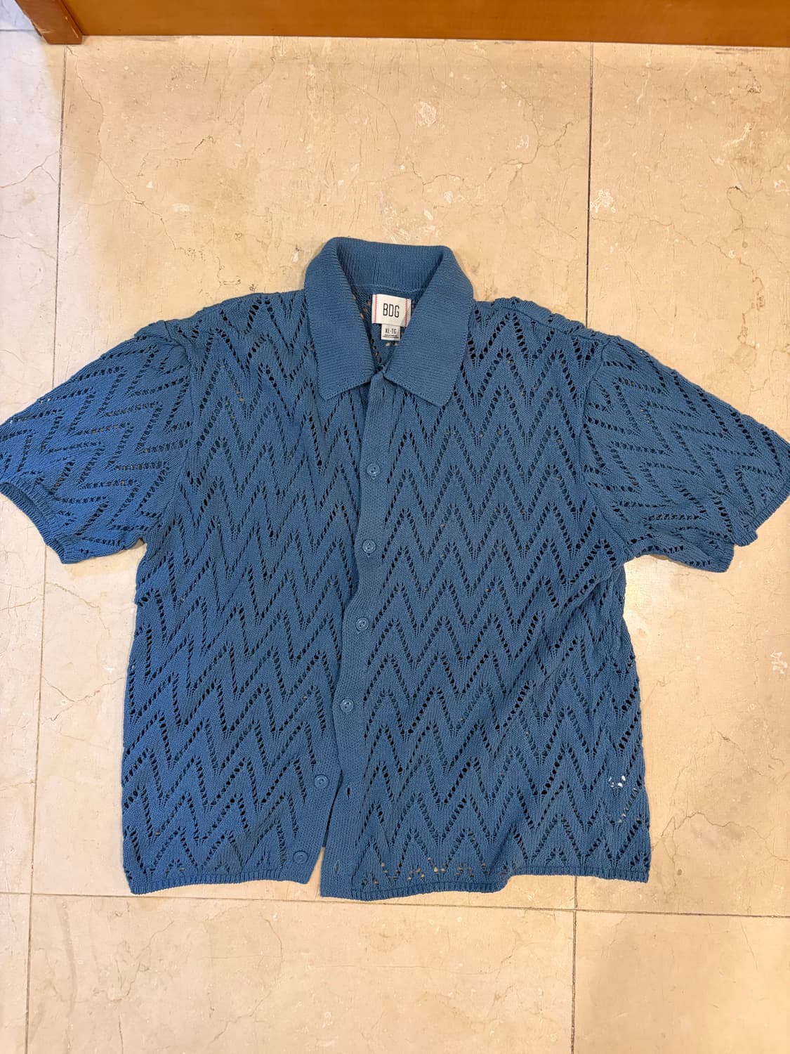 (XL) BDG Urban Outfitters 블루 니트 반팔 셔츠 상품이미지1