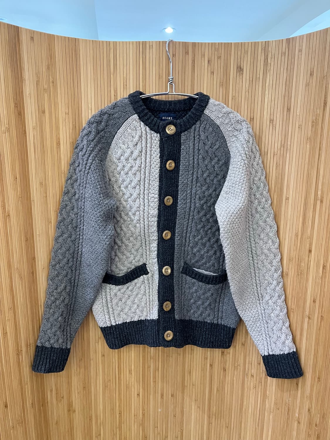 BEAMS 빔즈 M사이즈 아란 니트 가디건 그레이 상품이미지1