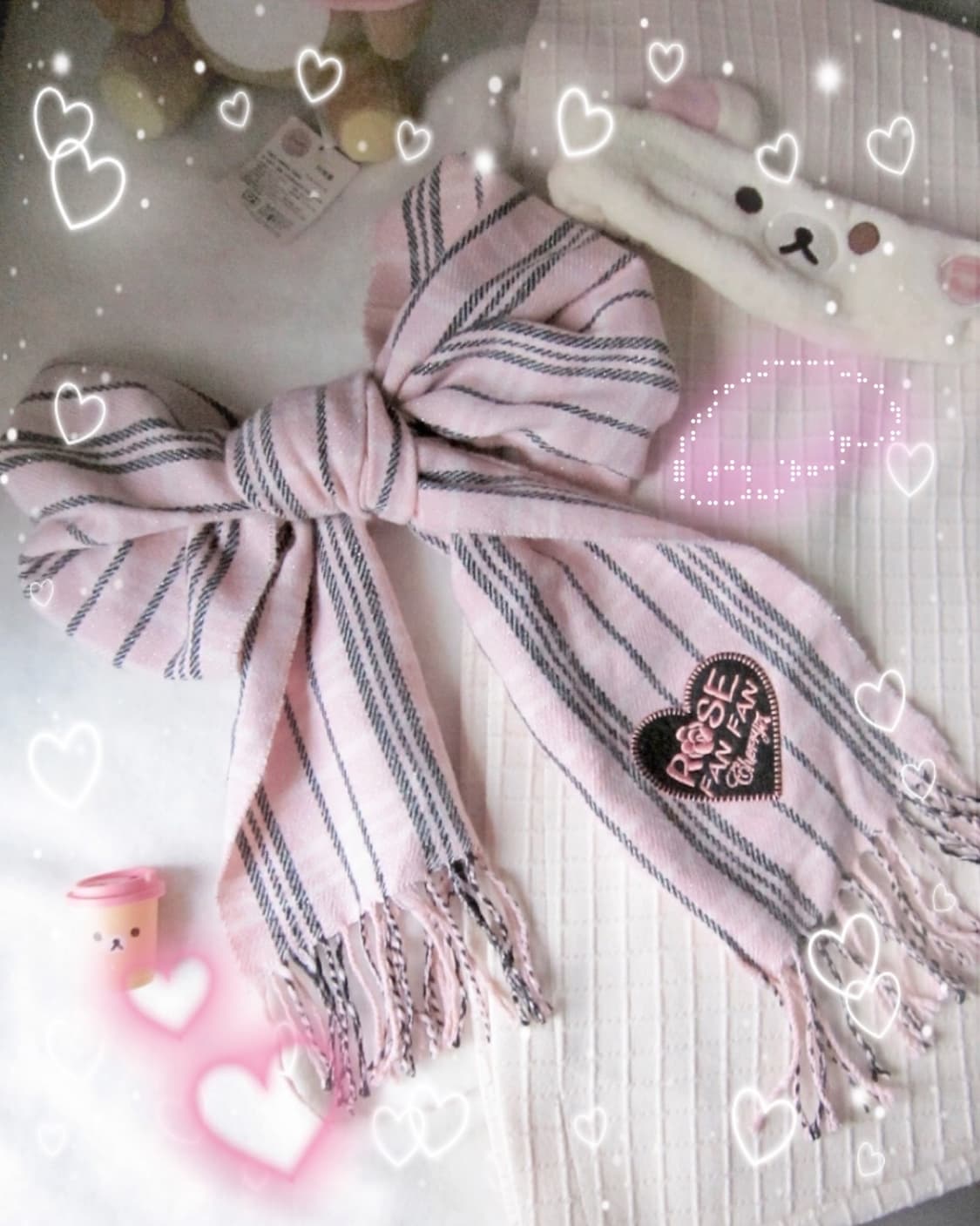 rosefanfan 갸루 베이비핑크 스트라이프 머플러 상품이미지1