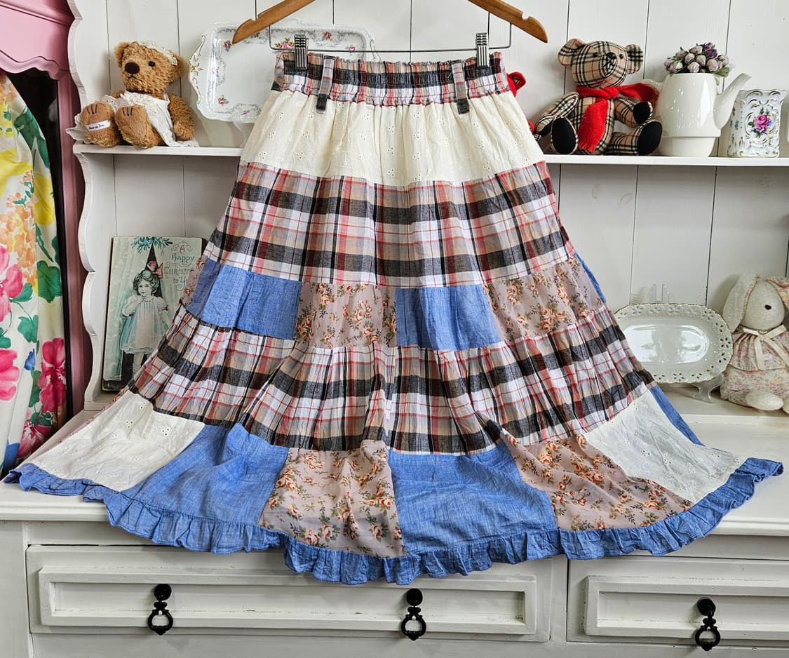 패치워크 체크 플레어 스커트 상품이미지5