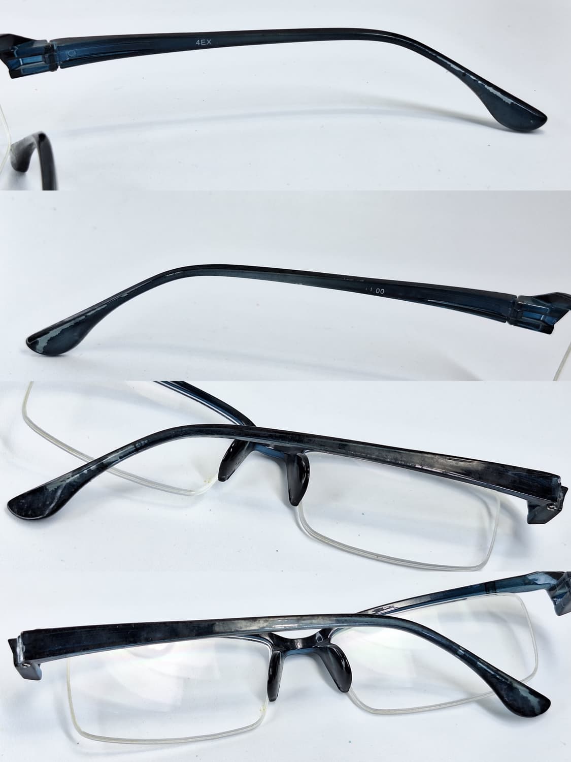 00s 일본 빈티지/4EX 네이비 블랙 라이너 반무테 안경 빅사이즈  상품이미지6