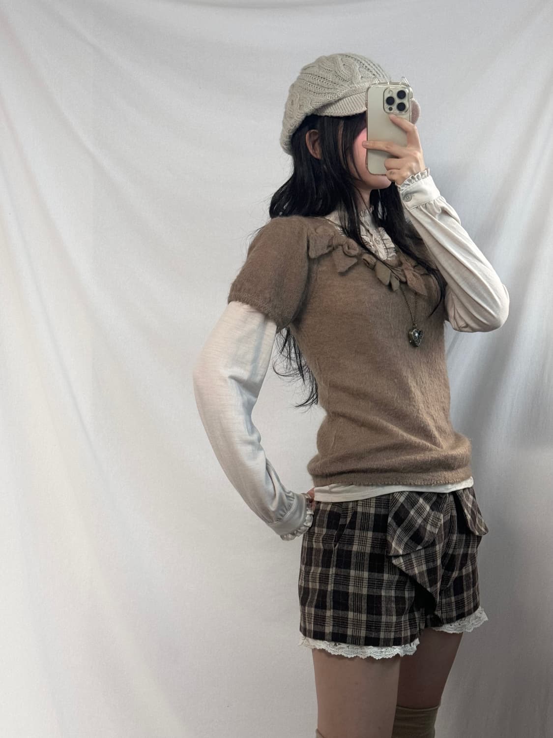 핑크하우스 모헤어 혼방 퍼프 슬리브 니트 탑 상품이미지1