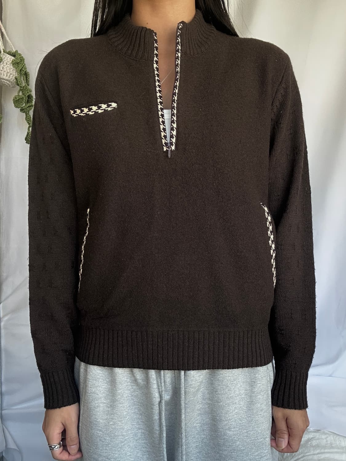 빈티지 브라운 반집업 니트맨투맨 상품이미지3