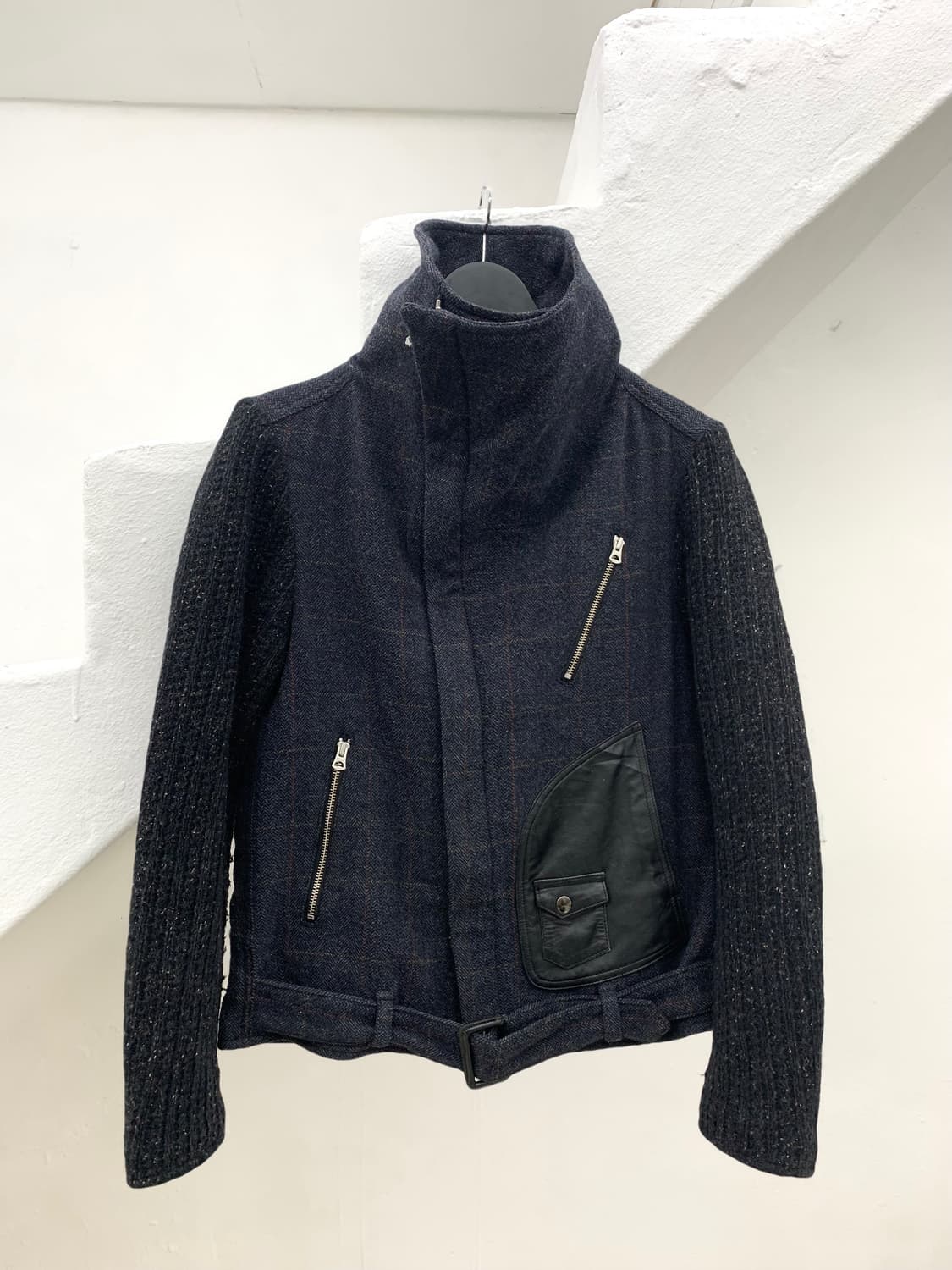 highneck leather patch knit jacket  상품이미지2