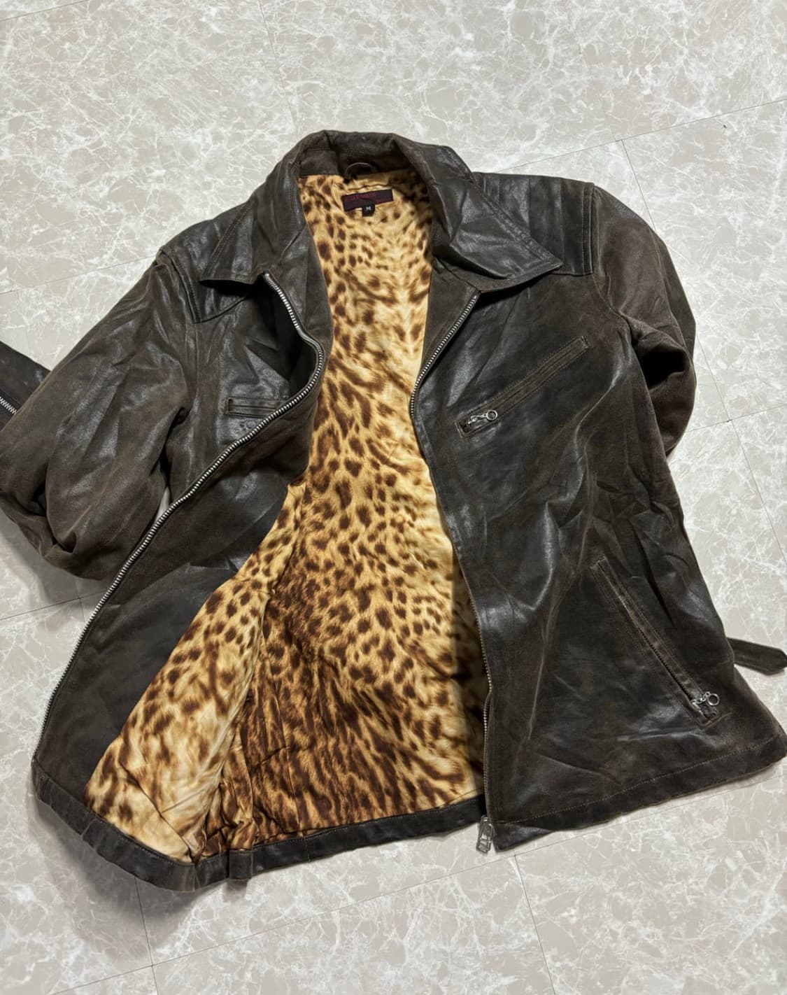 Leopard brown SheepSkin Leather jacket 상품이미지1