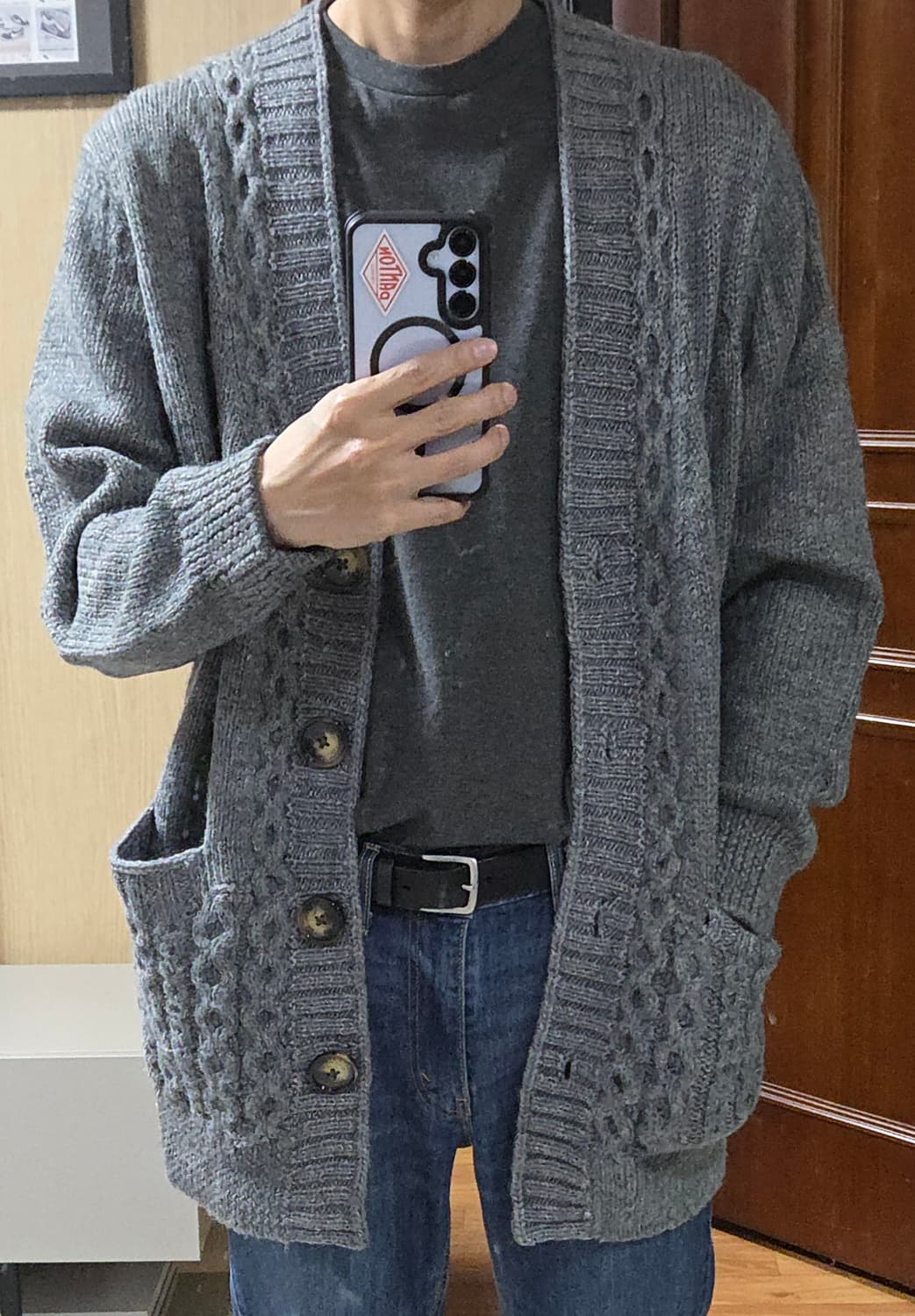 (착샷) 케이블 니트 롱 가디건 상품이미지5