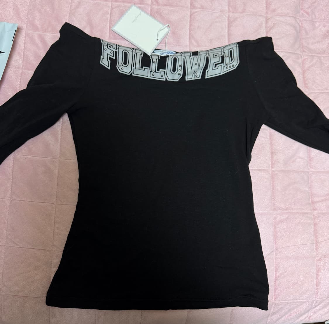 새상품, 택O) 플리즈노팔로우 팔로우드 스톤 탑 블랙 상품이미지2