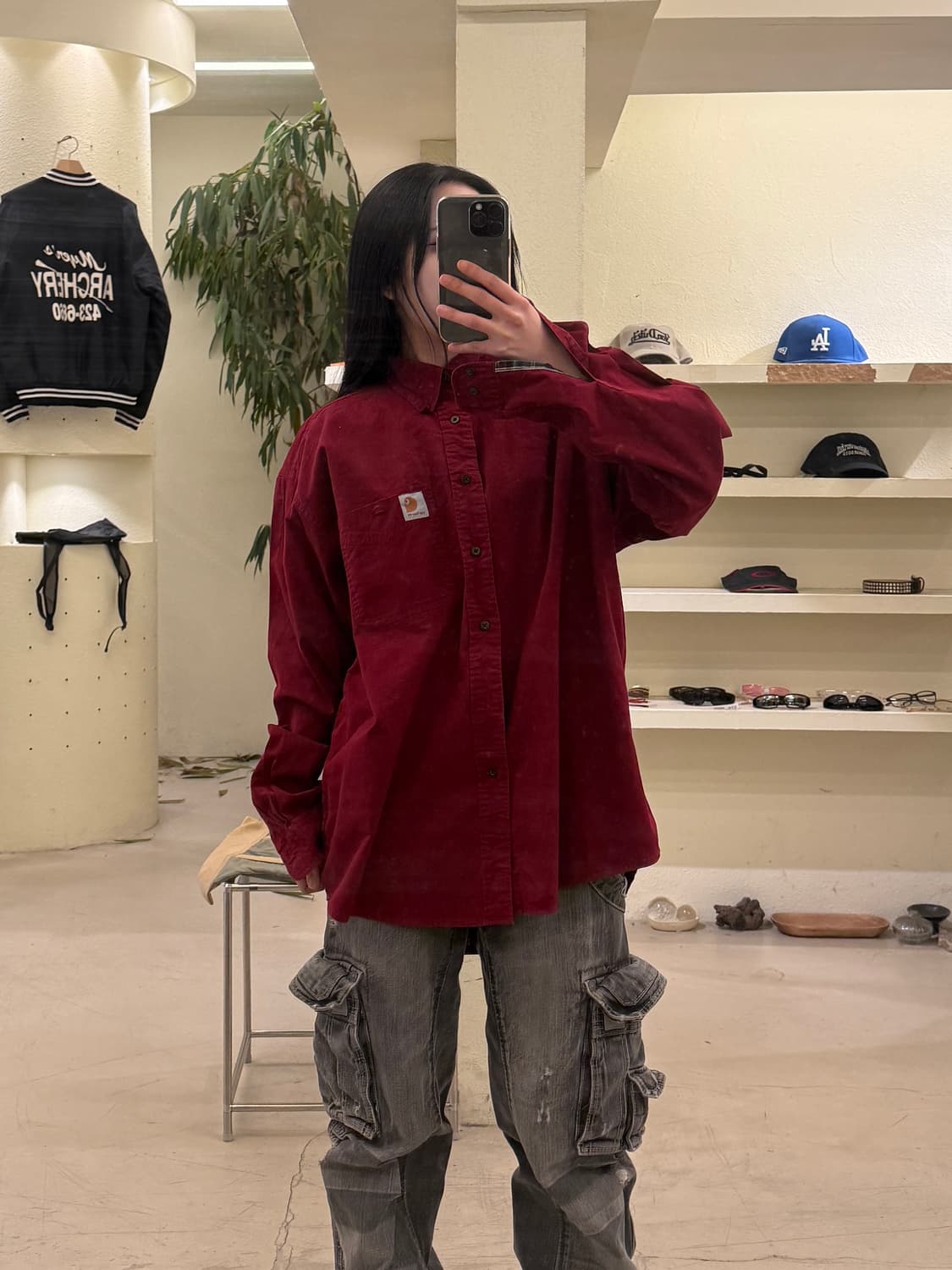 칼하트 레드 코듀로이 버튼다운 셔츠 U437 상품이미지1