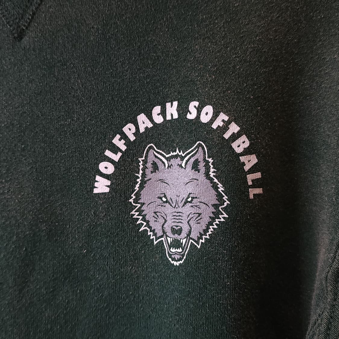 90s 러셀 후드 빈티지 스웻셔츠 썬페이딩 그린 울프 프린팅 s 상품이미지6