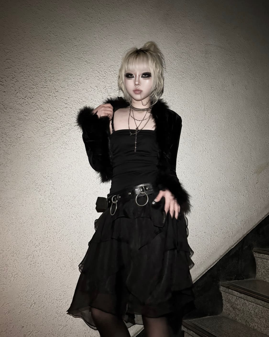 Black Layered Sheer Draping Dress 상품이미지1