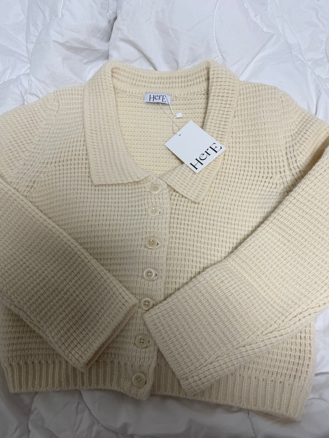 (새상품/택O) 더히어 스코틀랜드 가디건 아이보리 상품이미지5