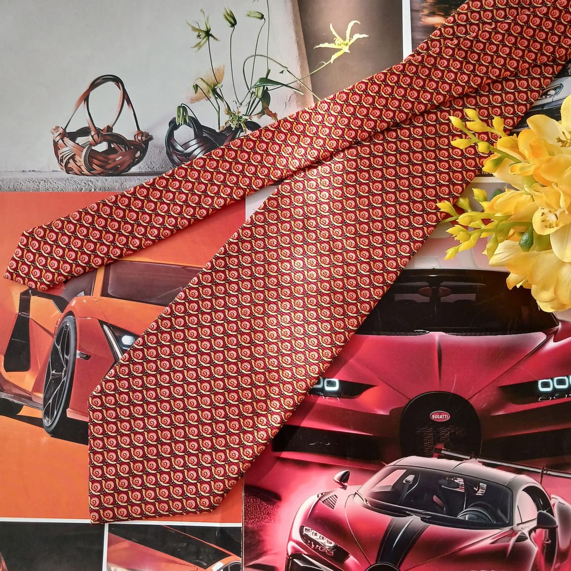 니나리치 실크 오렌지 스파이럴 패턴 넥타이 9.3cm A등급 A18878 상품이미지3