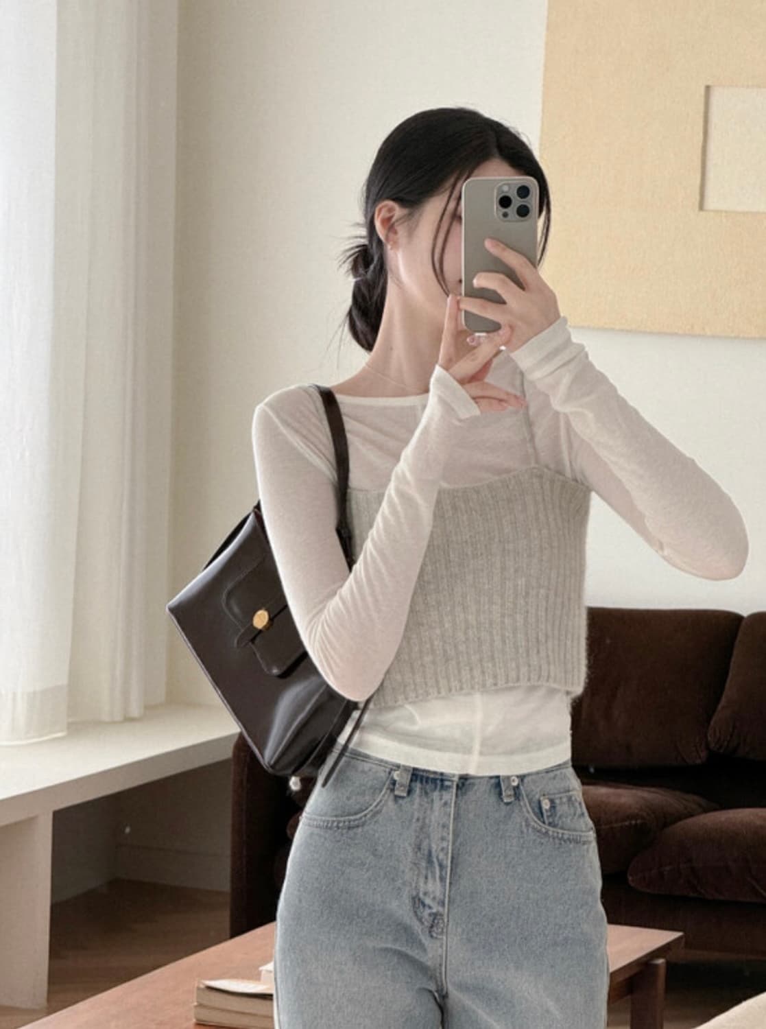 Uur 유유알 포엠 라쿤 크롭 뷔스티에 [밀키그레이] 상품이미지2